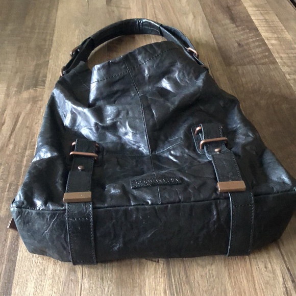 BCBG Maxazria Black Leather Crinkle Utility Bag - Picture 7 of 7